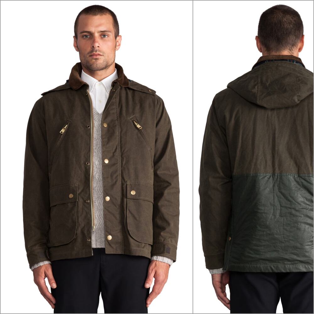 Gant Rugger Wax Your Back Jacket in Field Green plaid lined size Small